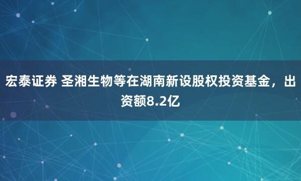 宏泰证券 圣湘生物等在湖南新设股权投资基金，出资额8.2亿
